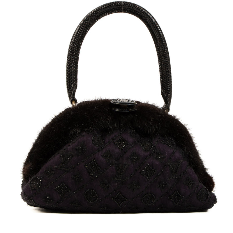 Louis Vuitton Black Monogram Mousseline/Mink/Lizard Demi Lune MM Bag for the best price at Labellov secondhand luxury in Antwerp.