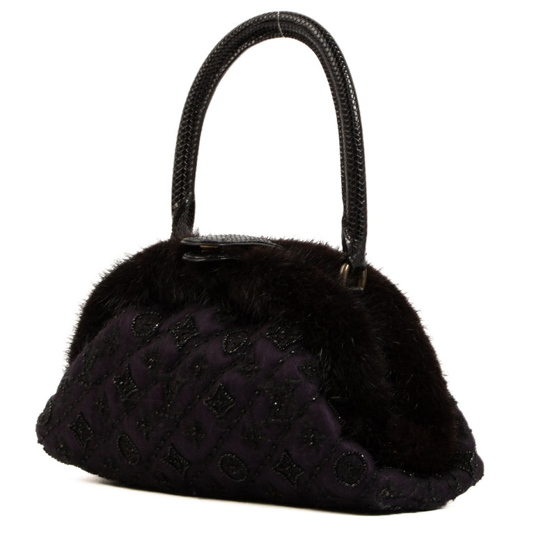 Louis Vuitton Zwarte Monogram Mousseline/Nerts/Hagedis Demi Lune MM Tas