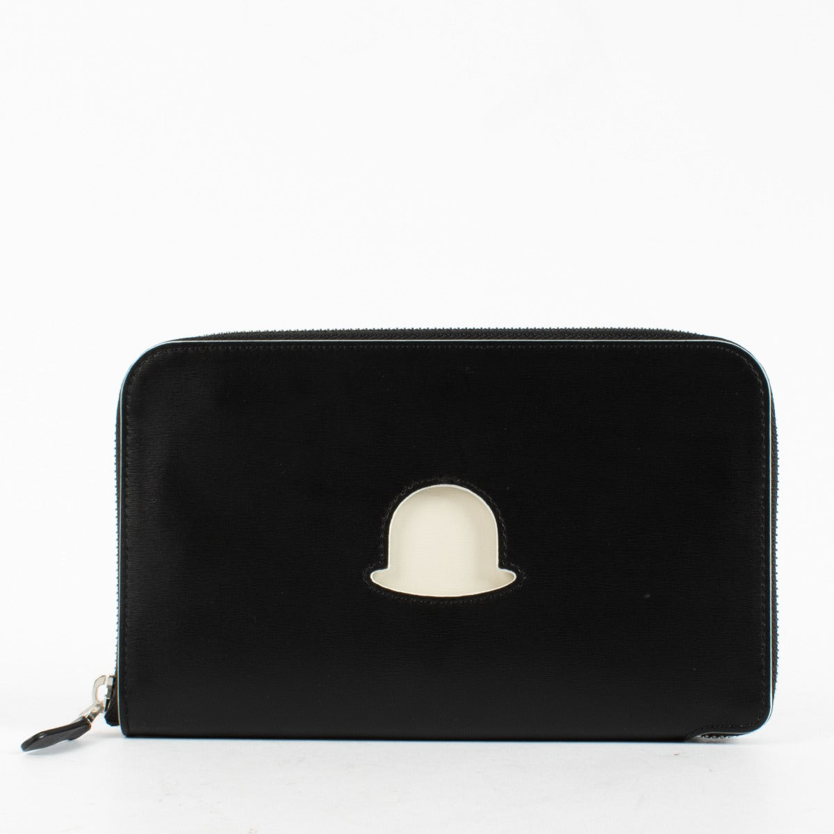 Delvaux Black Bowler Hat smooth leather zip wallet with iconic motif at Labellov.com