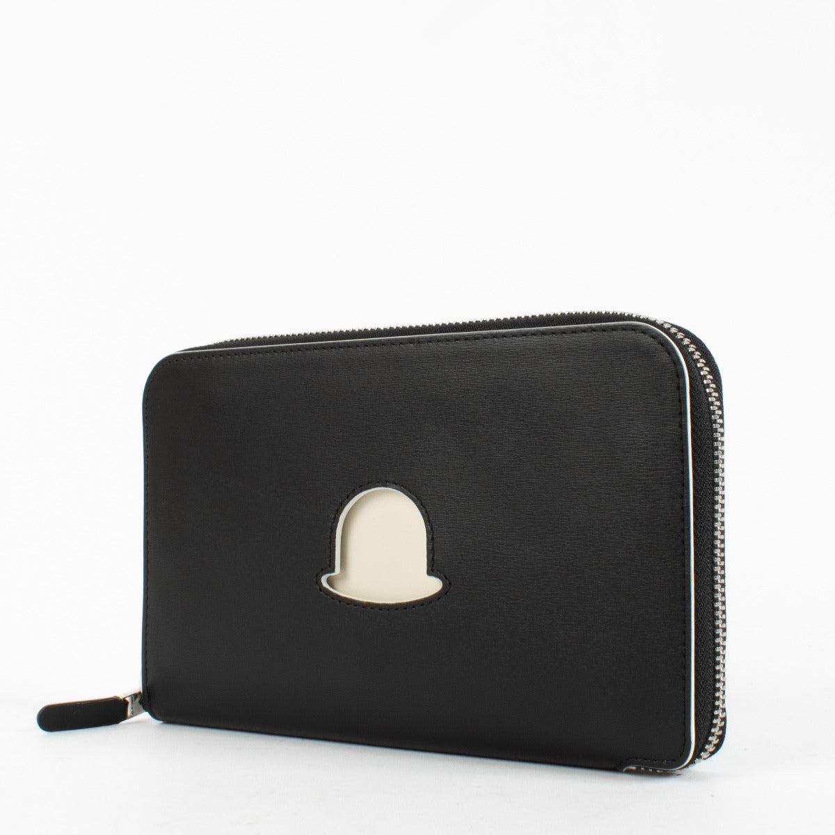 Delvaux Black Bowler Hat smooth leather zip wallet with iconic motif at Labellov.com