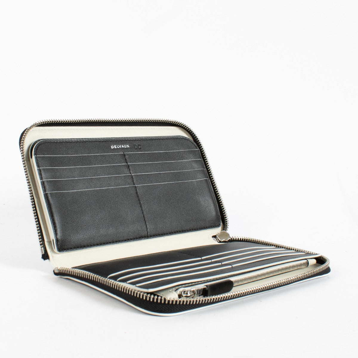 Delvaux Black Bowler Hat smooth leather zip wallet with iconic motif at Labellov.com