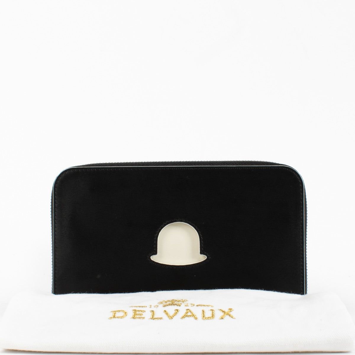 Delvaux Black Bowler Hat smooth leather zip wallet with iconic motif at Labellov.com