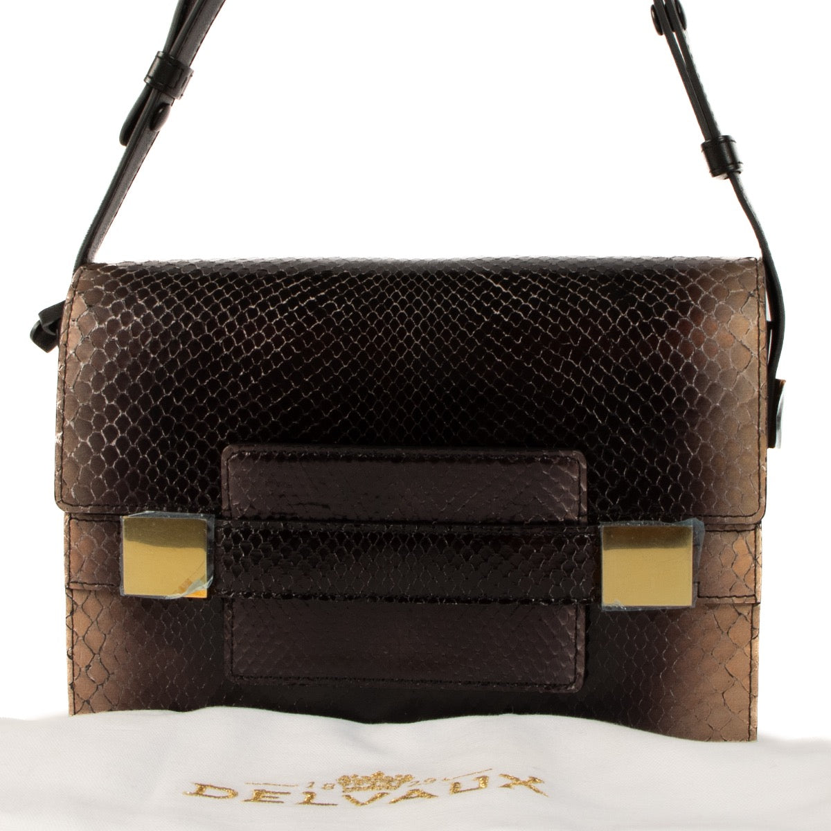 Buy an authentic second hand Delvaux Brown Python Leather Madame Shoulder Bag in new condition at Labellov