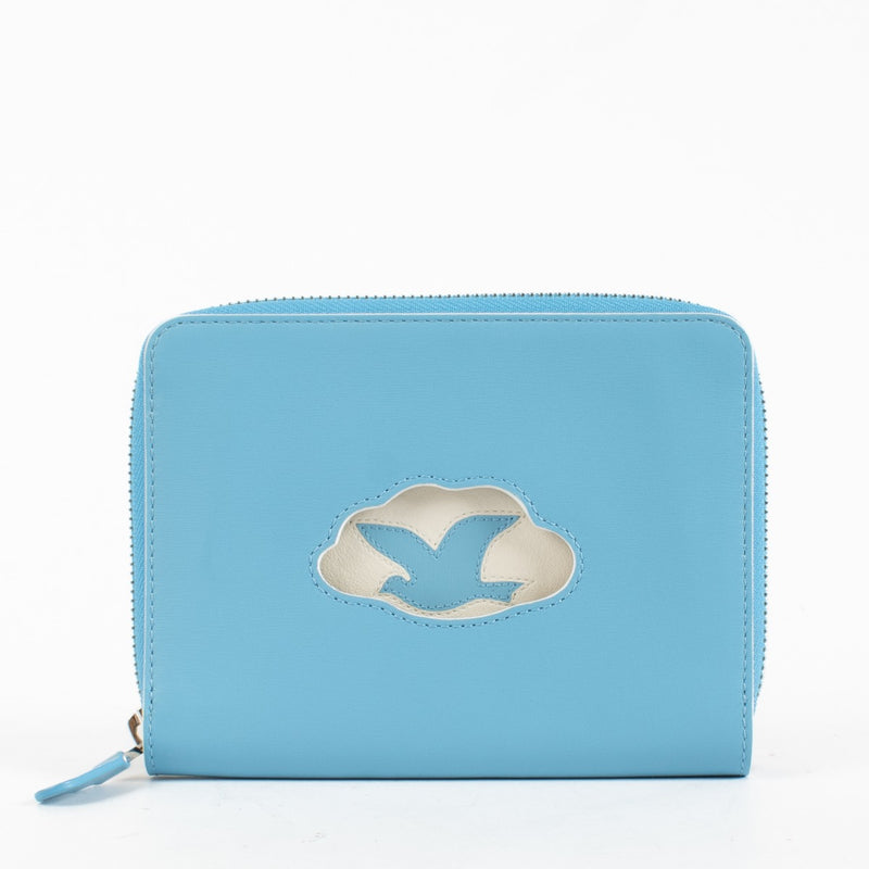 Delvaux Blue Trompe l’Oeil smooth leather zip wallet with iconic motif at Labellov.com