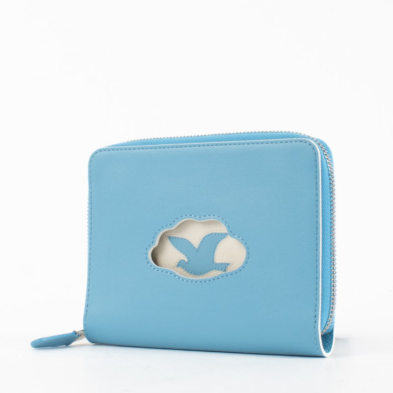 Delvaux Blue Trompe l’Oeil smooth leather zip wallet with iconic motif at Labellov.com