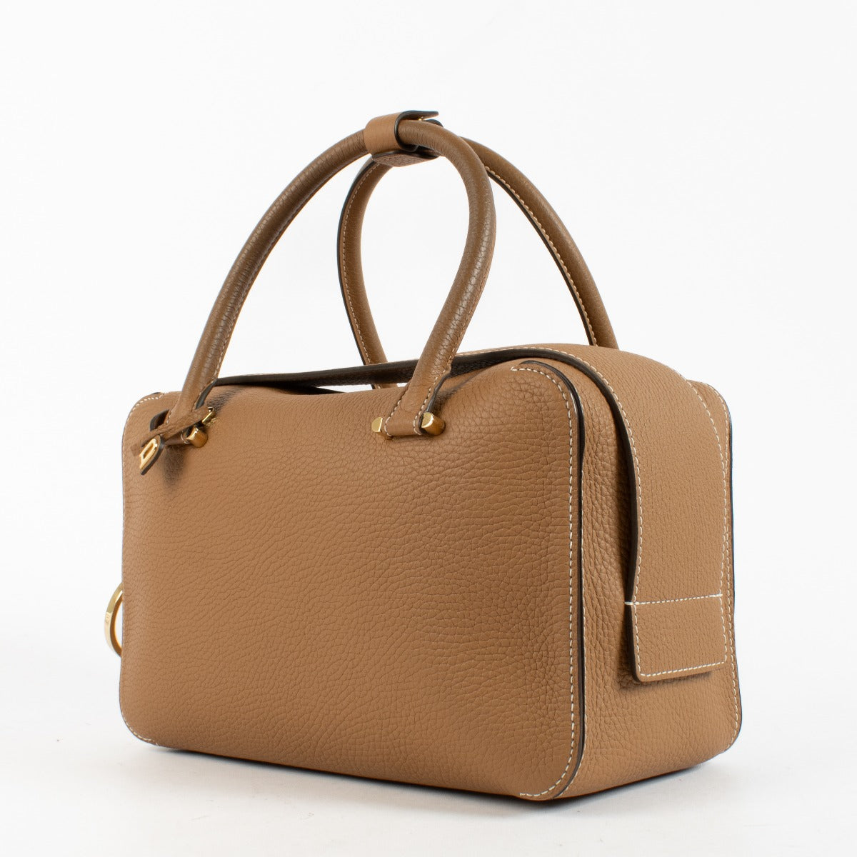 Delvaux Vegetal Cool Box MM brown vegetal leather top handle bag with gold-tone hardware at Labellov.com