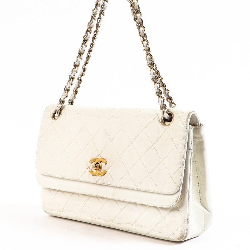 Chanel White Classic Flap Bag Vintage