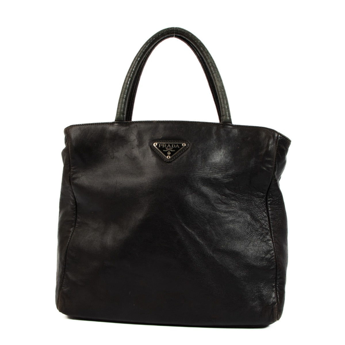 Prada Logo Black Leather Tote Bag
