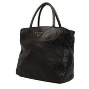 Prada Logo Black Leather Tote Bag