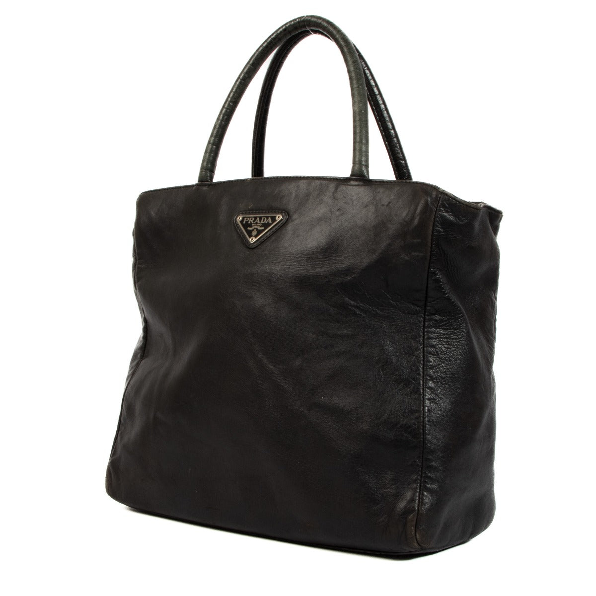 Prada Logo Black Leather Tote Bag