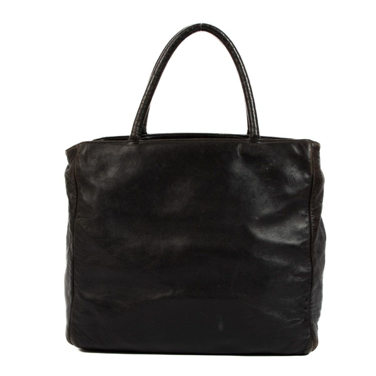 Sac cabas en cuir noir à logo Prada