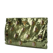 shop 100% authentic second hand Prada Metallic Green Snakeskin Effect Crystal Embellished Clutch on Labellov.com