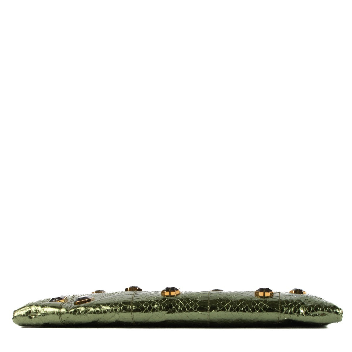 shop 100% authentic second hand Prada Metallic Green Snakeskin Effect Crystal Embellished Clutch on Labellov.com