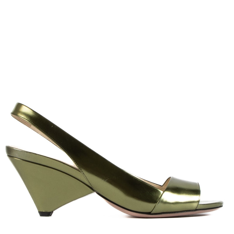 shop 100% authentic second hand Prada Metallic Green Slingback Pumps - Size 39 1/2 on Labellov.com
