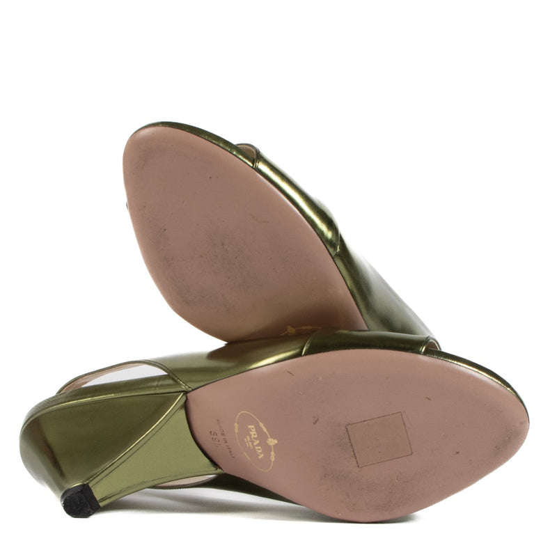 shop 100% authentic second hand Prada Metallic Green Slingback Pumps - Size 39 1/2 on Labellov.com