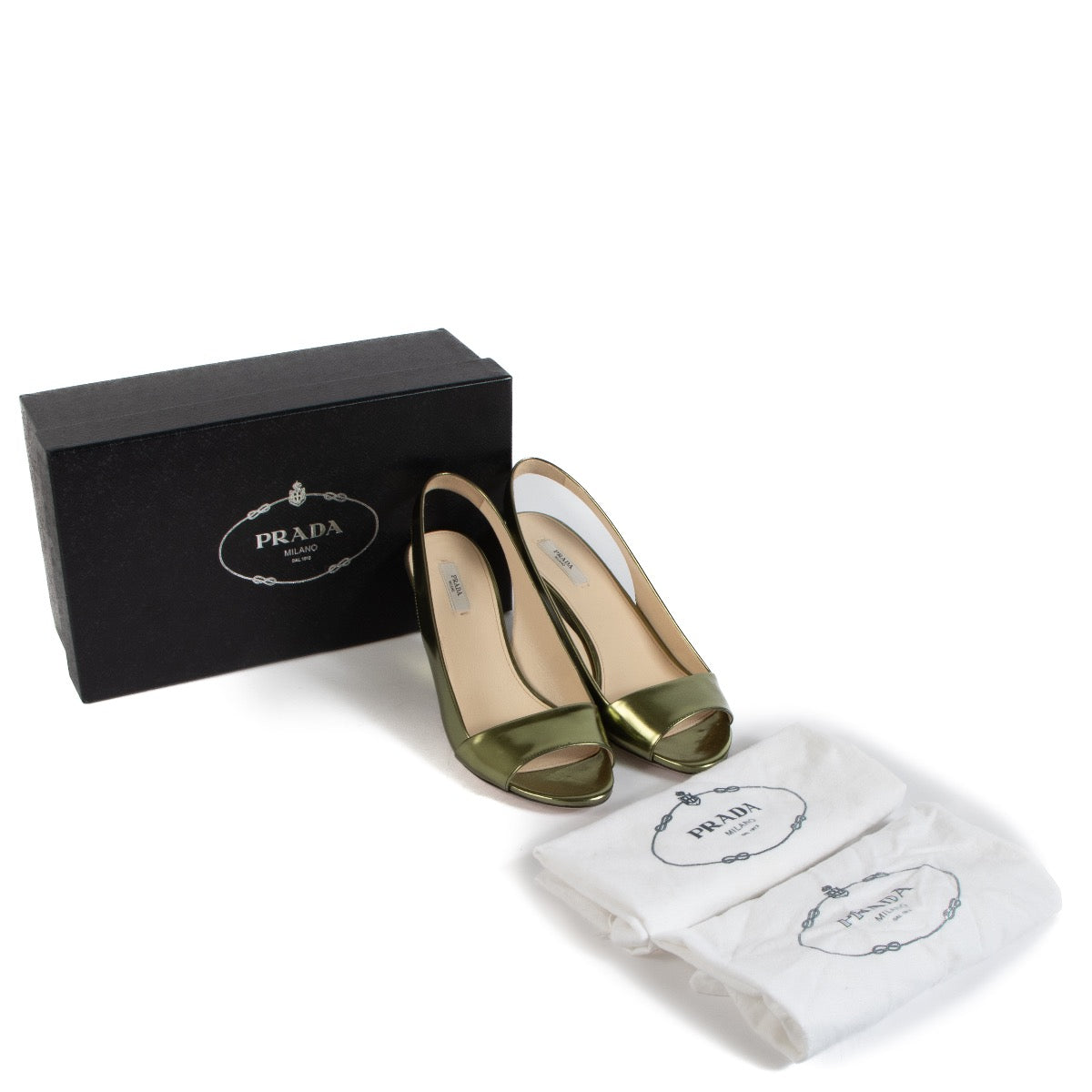 shop 100% authentic second hand Prada Metallic Green Slingback Pumps - Size 39 1/2 on Labellov.com