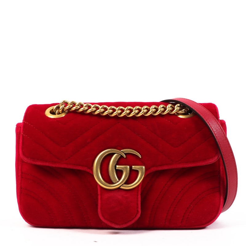 Shop now for your pre-loved, 100% authentic Gucci Red Velvet Marmont Small Shoulder Bag, at Labellov in Antwerp, Brussel, Knokke