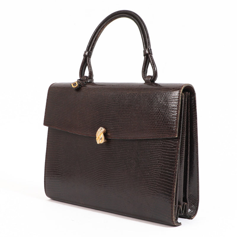 Delvaux Bruine Hagedis Leren Vintage Handtas
