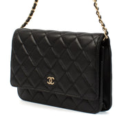 Chanel Black Lambskin Classic Wallet On Chain Flap Bag
