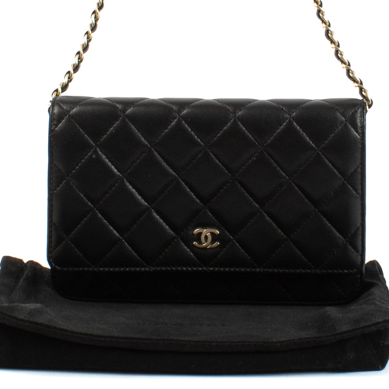 Chanel Black Lambskin Classic Wallet On Chain Flap Bag