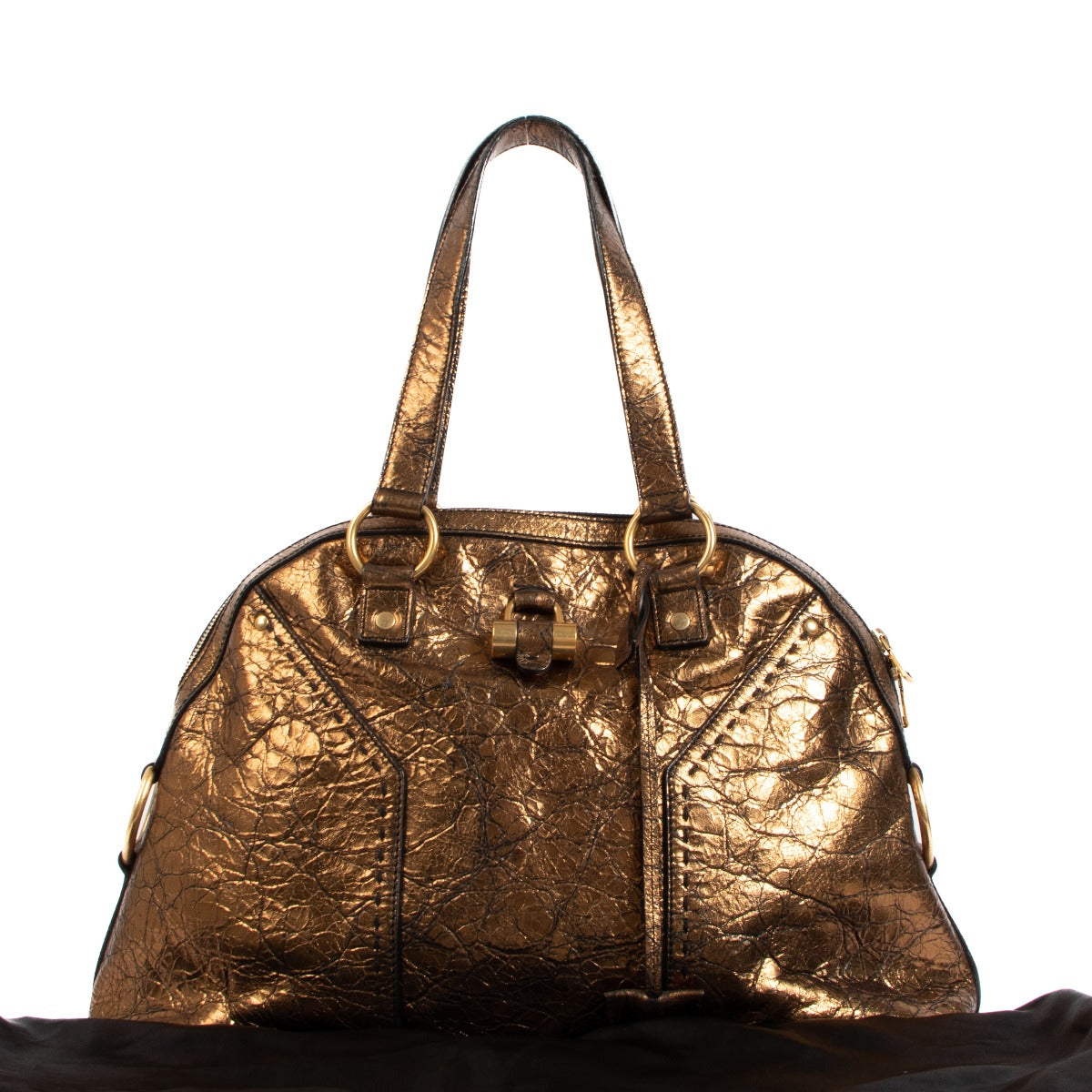 Yves Saint Laurent Gold Crocodile Embossed Large Muse Bag