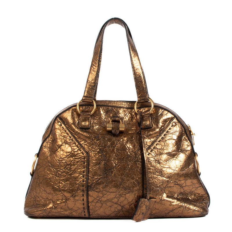 Yves Saint Laurent Gold Crocodile Embossed Large Muse Bag