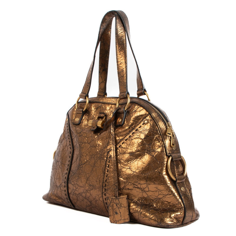 Yves Saint Laurent Gold Crocodile Embossed Large Muse Bag