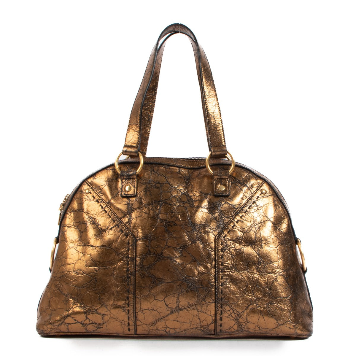 Saint Laurent Gold Crocodile Embossed Large Muse Bag