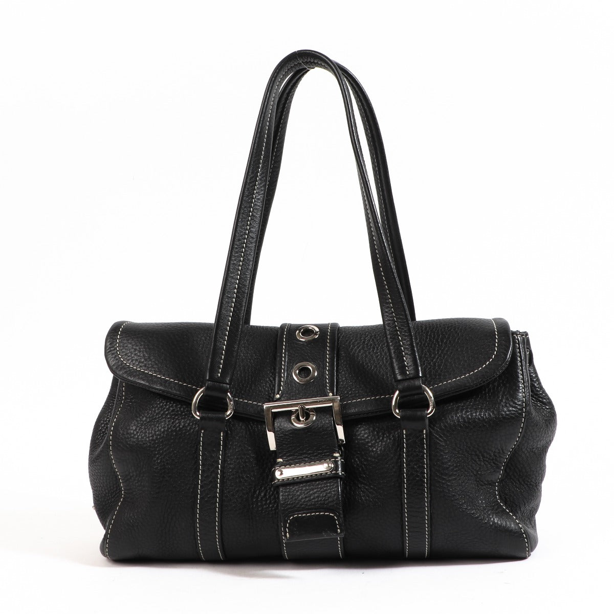 Buy an authentic second-hand Prada Black Leather Shoulder Bag in good condition at Labellov in Antwerp.