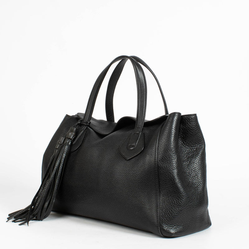 Authentic pre-loved Gucci Black Leather Lady Tassel Tote Bag on Labellov.com