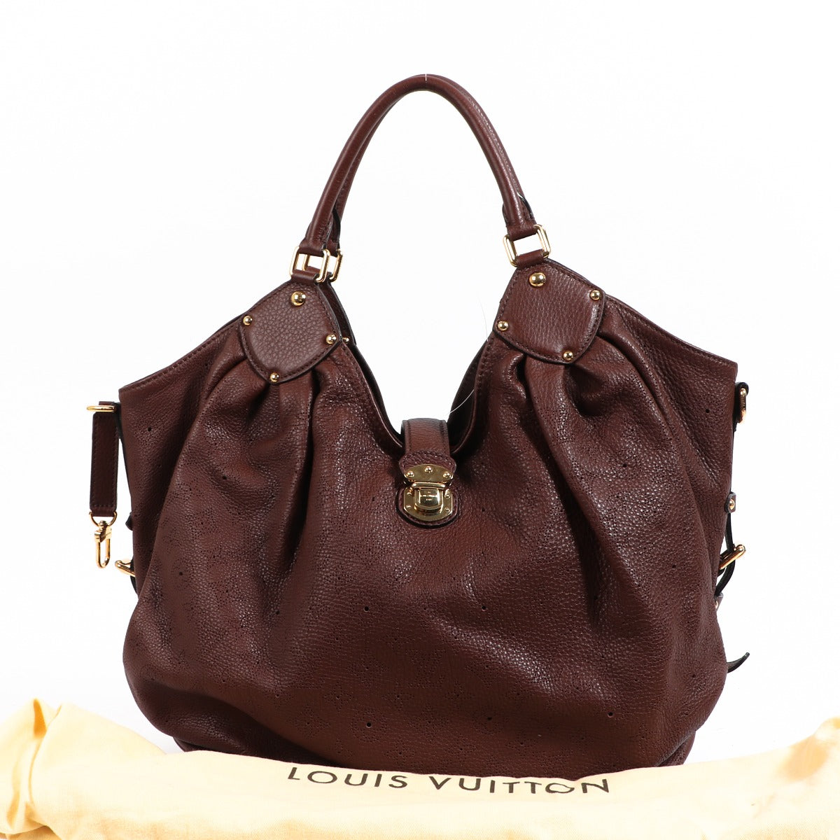 Buy an authentic second-hand Louis Vuitton Brown Mahina Calfskin Shoulder Bag in very good condition at Labellov in Antwerp.