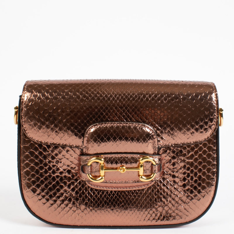 Gucci Metalic Rose Gold Python Horsebit 1955 Small Shoulder Bag