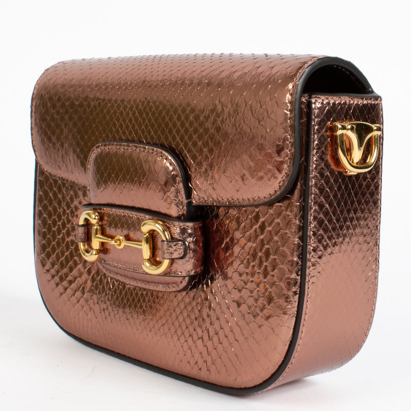 Gucci Metalic Rose Gold Python Horsebit 1955 Small Shoulder Bag