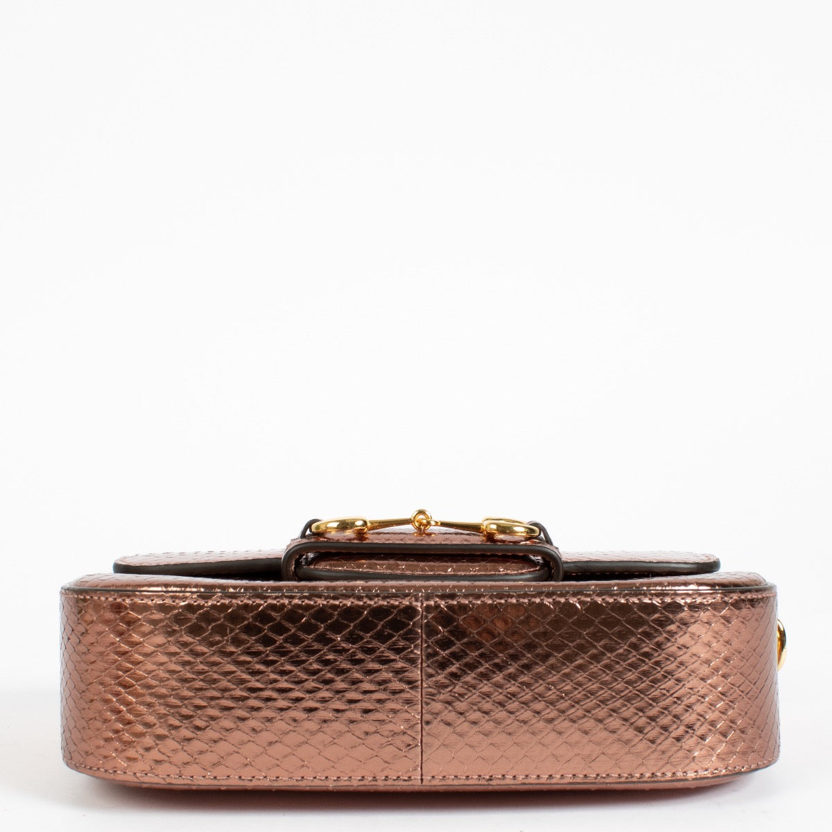 Gucci Metalic Rose Gold Python Horsebit 1955 Small Shoulder Bag