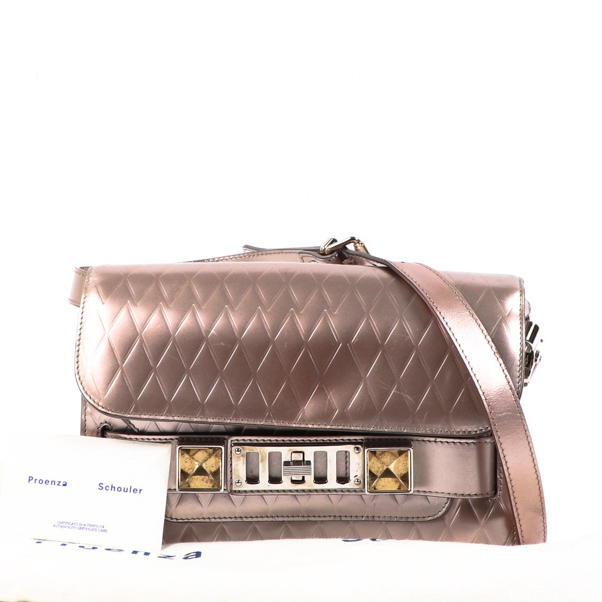 Shop safe online at Labellov in Antwerp this 100% authentic second hand Proenza Schouler Metallic PS11 Mini Classic Crossbody Bag