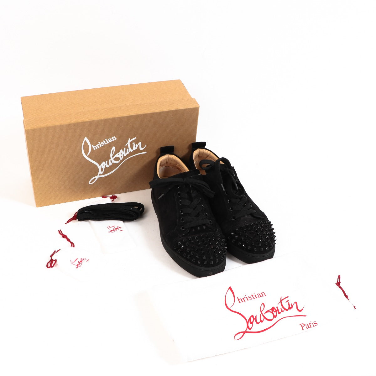 Buy authentic second-hand Christian Louboutin Black Veau Velours Louis Junior Spike Women Sneakers Size - 40 in very good condition at Labellov in Antwerp.