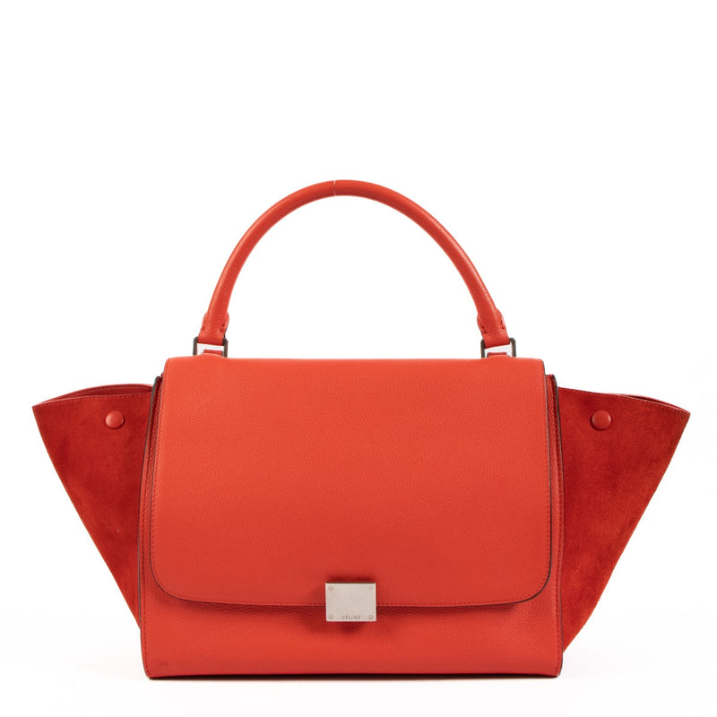 Celine Red Calfskin & Suede Medium Trapeze Bag