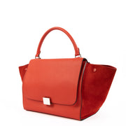 Celine Red Calfskin & Suede Medium Trapeze Bag