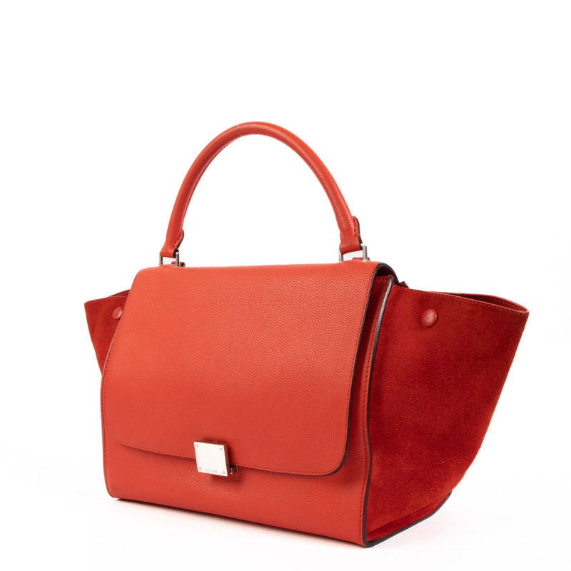 Celine Red Calfskin & Suede Medium Trapeze Bag