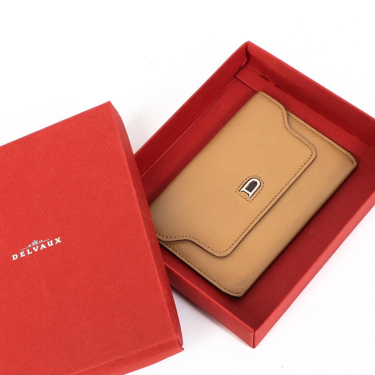 Delvaux Beige Leather Diabolo Card Holder Wallet