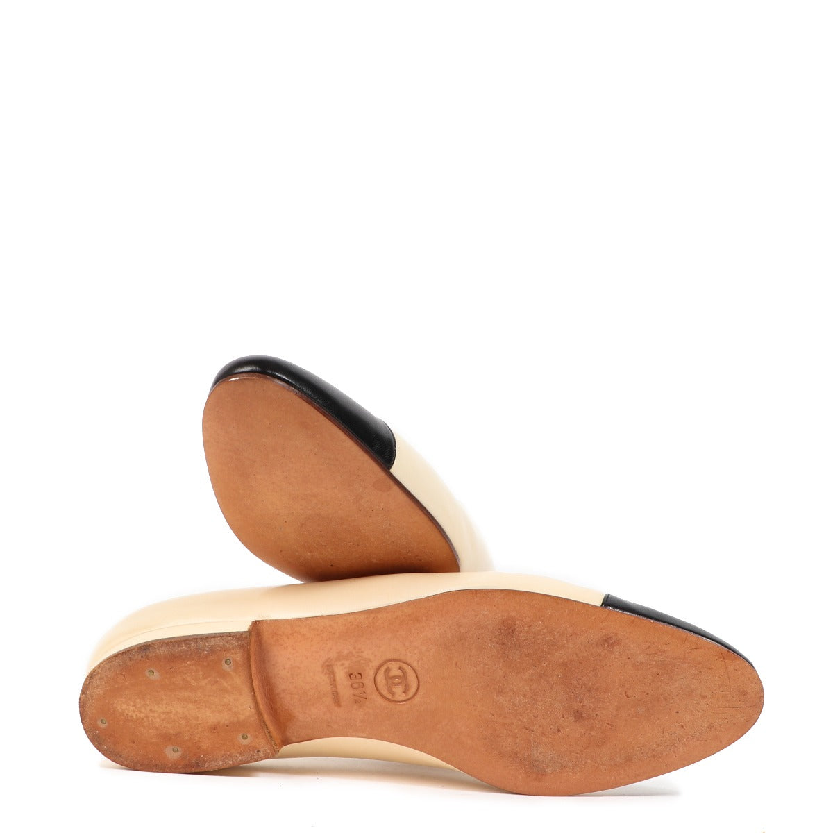 Chanel Cream/Black Lambskin Ballerinas Flats - size 36.5