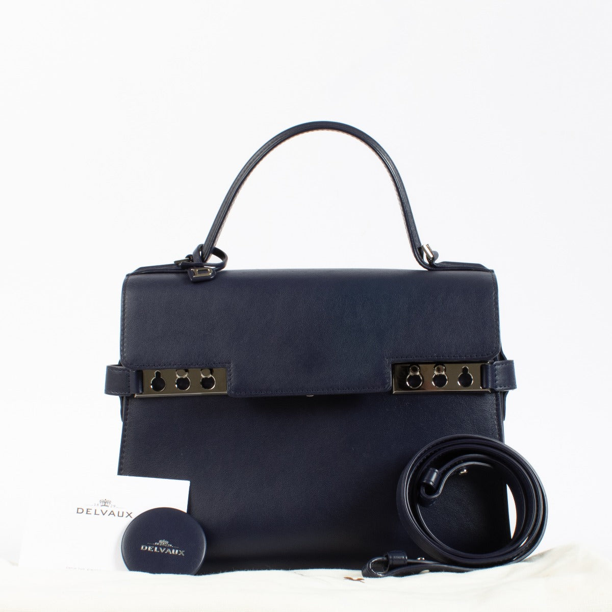 Delvaux Navy Souple Calf Tempête MM Tas