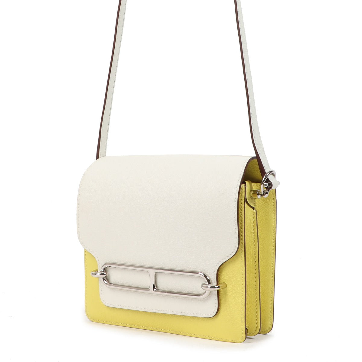 Hermès Roulis Mini Bicolor White & Lime Evercolor Palladium Hardware