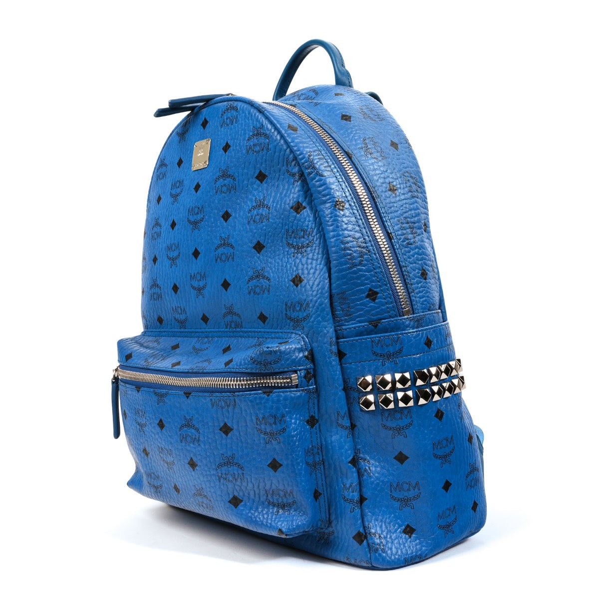 Buy an authentic second hand MCM Blue Medium Stark Side Studs Backpack in very good condition at Labellov.com