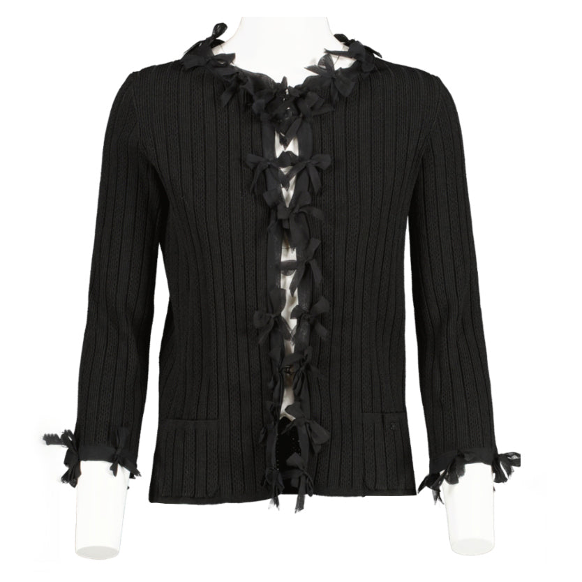 Chanel Spring 2006 Black Ribbon Bow Knit Cardigan