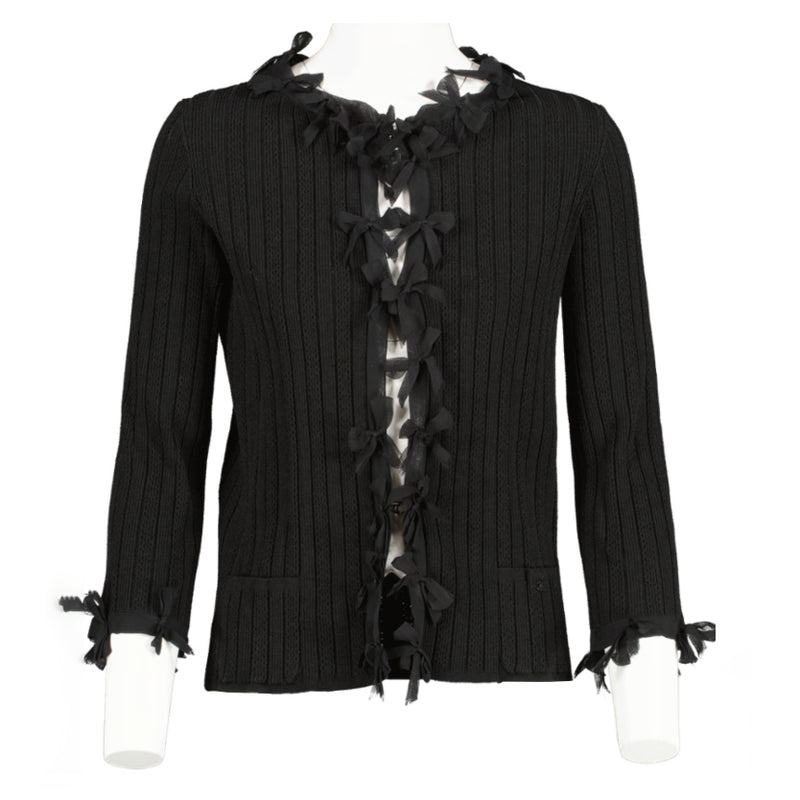 Chanel Lente 2006 Zwart Gebreid Vest met Strikband