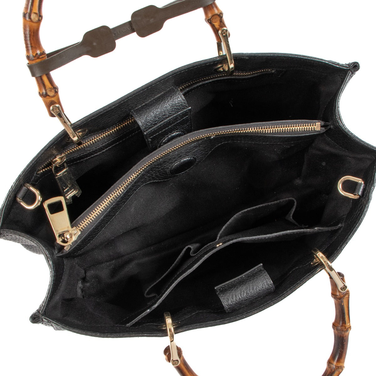 Sac cabas Gucci en cuir de veau noir moyen avec anse en bambou