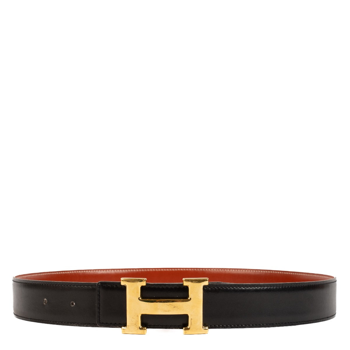 Hermès Black/Brique Box Reversible H Buckle 32 Belt - Size 85