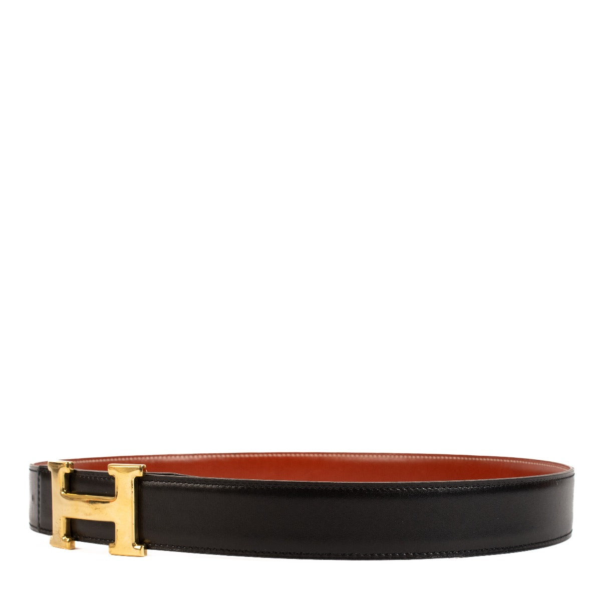 Hermès Black/Brique Box Reversible H Buckle 32 Belt - Size 85