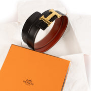 Hermès Black/Brique Box Reversible H Buckle Belt